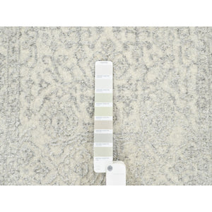 2'6"x12' Beige Wool and Plant Based Silk Hand Loomed Fine Jacquard with Erased Design Oriental Runner Rug FWR377130