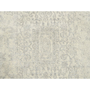 2'6"x12' Beige Wool and Plant Based Silk Hand Loomed Fine Jacquard with Erased Design Oriental Runner Rug FWR377130