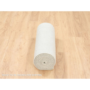 2'6"x12' Beige Wool and Plant Based Silk Hand Loomed Fine Jacquard with Erased Design Oriental Runner Rug FWR377130