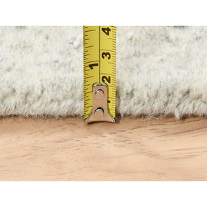 2'6"x12' Beige Wool and Plant Based Silk Hand Loomed Fine Jacquard with Erased Design Oriental Runner Rug FWR377130