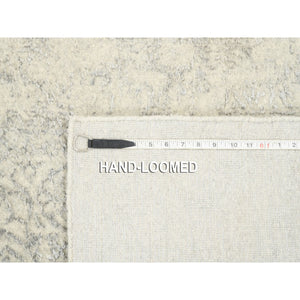 2'6"x12' Beige Wool and Plant Based Silk Hand Loomed Fine Jacquard with Erased Design Oriental Runner Rug FWR377130