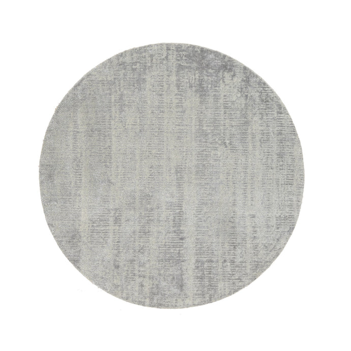 6'x6' Fine Jacquard Gray Hand Loomed Modern Design Wool and Plant Based Silk Tone on Tone Oriental Round Rug FWR377148