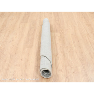 6'x6' Fine Jacquard Gray Hand Loomed Modern Design Wool and Plant Based Silk Tone on Tone Oriental Round Rug FWR377148