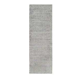 2'6"x8' Extra Soft Gray Fine Jacquard Hand-Loomed Modern Wool and Silk Oriental Runner Rug FWR377160