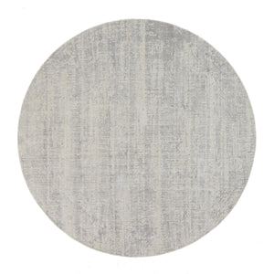 8'10"x8'10" Gray Fine Jacquard Wool and Plant Based Silk Tone on Tone Hand Loomed Oriental Round Rug FWR377184