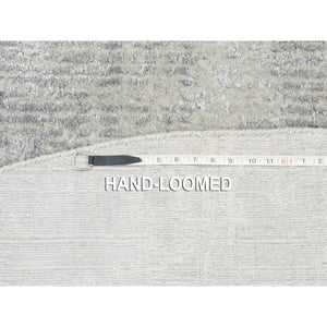 8'10"x8'10" Gray Fine Jacquard Wool and Plant Based Silk Tone on Tone Hand Loomed Oriental Round Rug FWR377184