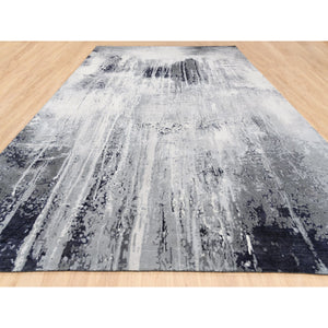 12'x18'1" Oversized Black with Gray Abstract Design Wool and Silk Hand Knotted Oriental Rug FWR377220
