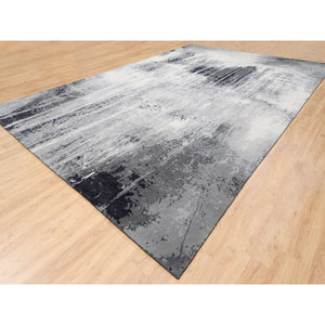 12'x18'1" Oversized Black with Gray Abstract Design Wool and Silk Hand Knotted Oriental Rug FWR377220