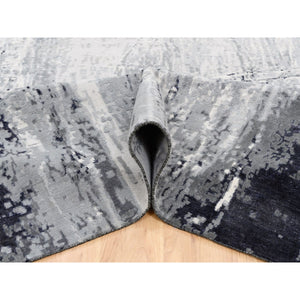 12'x18'1" Oversized Black with Gray Abstract Design Wool and Silk Hand Knotted Oriental Rug FWR377220