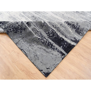 12'x18'1" Oversized Black with Gray Abstract Design Wool and Silk Hand Knotted Oriental Rug FWR377220