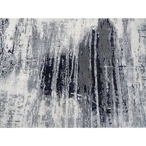 12'x18'1" Oversized Black with Gray Abstract Design Wool and Silk Hand Knotted Oriental Rug FWR377220