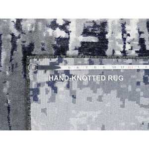 12'x18'1" Oversized Black with Gray Abstract Design Wool and Silk Hand Knotted Oriental Rug FWR377220