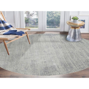 10'x10' Modern Design Gray Tone on Tone Hand Loomed Fine Jacquard Wool and Plant Based Silk Oriental Round Rug FWR377244