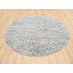 10'x10' Modern Design Gray Tone on Tone Hand Loomed Fine Jacquard Wool and Plant Based Silk Oriental Round Rug FWR377244