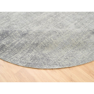 10'x10' Modern Design Gray Tone on Tone Hand Loomed Fine Jacquard Wool and Plant Based Silk Oriental Round Rug FWR377244