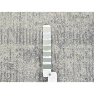 10'x10' Modern Design Gray Tone on Tone Hand Loomed Fine Jacquard Wool and Plant Based Silk Oriental Round Rug FWR377244