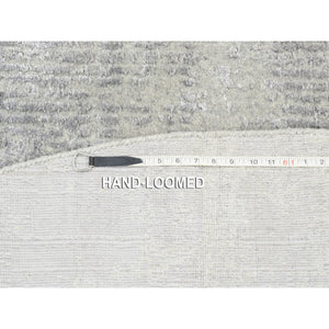 10'x10' Modern Design Gray Tone on Tone Hand Loomed Fine Jacquard Wool and Plant Based Silk Oriental Round Rug FWR377244