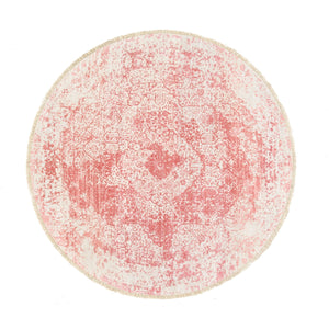 6'x6' Hand Knotted Pink Broken Persian Medallion Design Wool and Pure Silk Oriental Round Rug FWR377250