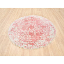 Load image into Gallery viewer, 6&#39;x6&#39; Hand Knotted Pink Broken Persian Medallion Design Wool and Pure Silk Oriental Round Rug FWR377250