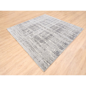 8'x8' Modern Hand Spun Undyed Natural Wool Hand Knotted Light Gray Oriental Square Rug FWR377352