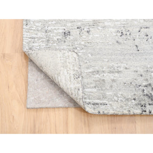 8'x8' Modern Hand Spun Undyed Natural Wool Cut And Loop Pile Hand Knotted Light Gray Oriental Square Rug FWR377376