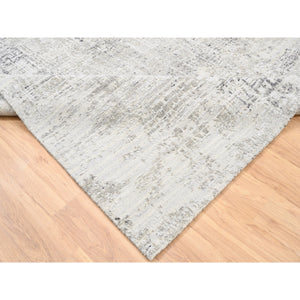 8'x8' Modern Hand Spun Undyed Natural Wool Cut And Loop Pile Hand Knotted Light Gray Oriental Square Rug FWR377376