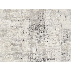 2'6"x8'1" Hand Spun Undyed Natural Wool Modern Cut And Loop Pile Hand Knotted Beige Oriental Runner Rug FWR377478