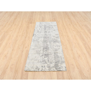 2'5"x8' Hand Knotted Hand Spun Undyed Natural Wool Modern Beige Oriental Runner Rug FWR377490