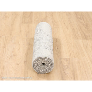 2'5"x8' Hand Knotted Hand Spun Undyed Natural Wool Modern Beige Oriental Runner Rug FWR377490
