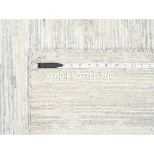 2'7"x12' Hand Spun Undyed Natural Wool Modern Hand Knotted Ivory Oriental Runner Rug FWR377514