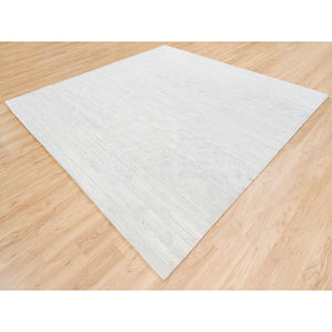 10'x10' Hand Knotted Modern Hand Spun Undyed Natural Wool Ivory with Gray Oriental Square Rug FWR377544