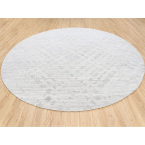 11'10"x11'10" Modern Hand Spun Undyed Natural Wool Hand Knotted Ivory Oriental Round Rug FWR377592