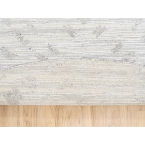 11'10"x11'10" Modern Hand Spun Undyed Natural Wool Hand Knotted Ivory Oriental Round Rug FWR377592