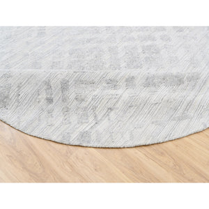 11'10"x11'10" Modern Hand Spun Undyed Natural Wool Hand Knotted Ivory Oriental Round Rug FWR377592