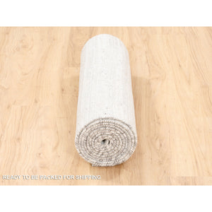 2'6"x12' Ivory Hand Spun Undyed Natural Wool Modern Hand Knotted Oriental Runner Rug FWR377628