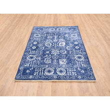 Load image into Gallery viewer, 4&#39;1&quot;x6&#39;1&quot; Denim Blue Tone On Tone Tabriz Hand Knotted Wool and Silk Oriental Rug FWR377772