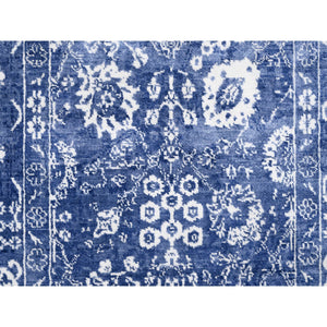 4'1"x6'1" Denim Blue Tone On Tone Tabriz Hand Knotted Wool and Silk Oriental Rug FWR377772