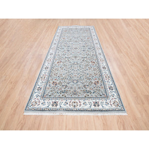 5'1"x12'5" Gray Dense Weave 250 KPSI Wool Nain All Over Flower Design Hand Knotted Oriental Runner Rug FWR377976