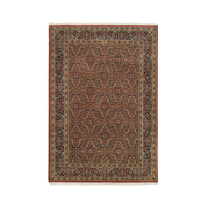 4'1"x6'1" Herati All Over Fish Design Red Wool Dense Weave 250 KPSI Hand Knotted Oriental Rug FWR377988