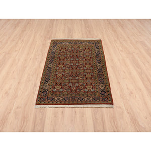 2'7"x4' Hand Knotted Herati All Over Fish Design 250 KPSI Wool Dense Weave Red Oriental Rug FWR378018