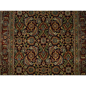 2'6"x10' Herati All Over Fish Design Midnight Blue Hand Knotted 250 KPSI Dense Weave Wool Oriental Runner Rug FWR378036