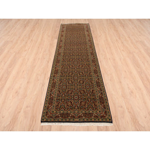 2'8"x9'9" Wool Herati All Over Fish Design 250 KPSI Hand Knotted Dense Weave Oriental Runner Rug FWR378066