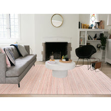 Load image into Gallery viewer, 9&#39;x12&#39; Modern Design Plain Ivory with Coral Red Natural Wool Hand Loomed Oriental Rug FWR378234