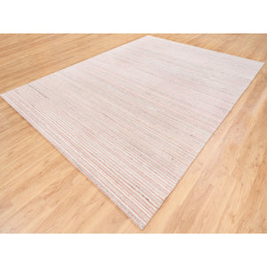 9'x12' Modern Design Plain Ivory with Coral Red Natural Wool Hand Loomed Oriental Rug FWR378234