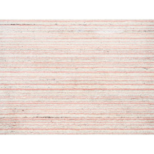 9'x12' Modern Design Plain Ivory with Coral Red Natural Wool Hand Loomed Oriental Rug FWR378234