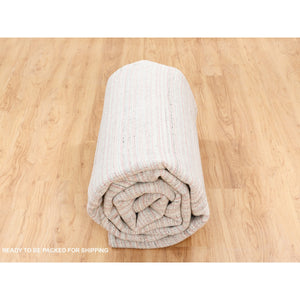 9'x12' Modern Design Plain Ivory with Coral Red Natural Wool Hand Loomed Oriental Rug FWR378234