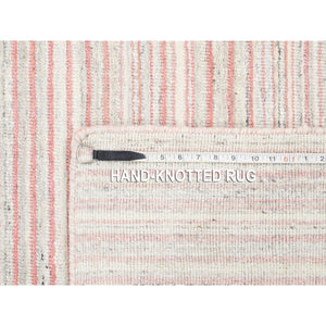 9'x12' Modern Design Plain Ivory with Coral Red Natural Wool Hand Loomed Oriental Rug FWR378234