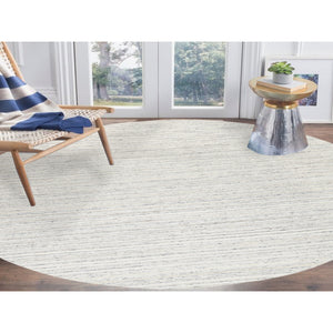 11'10"x11'10" Hand Loomed Undyed Natural Wool Plain Modern Design Light Gray Oriental Round Rug FWR378246