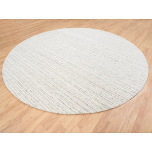 11'10"x11'10" Hand Loomed Undyed Natural Wool Plain Modern Design Light Gray Oriental Round Rug FWR378246