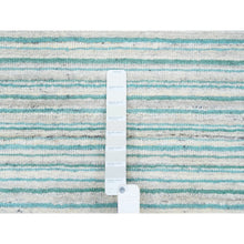 Load image into Gallery viewer, 9&#39;1&quot;x12&#39; Ivory with Turquoise Modern Design Plain Hand Loomed Natural Wool Oriental Rug FWR378252